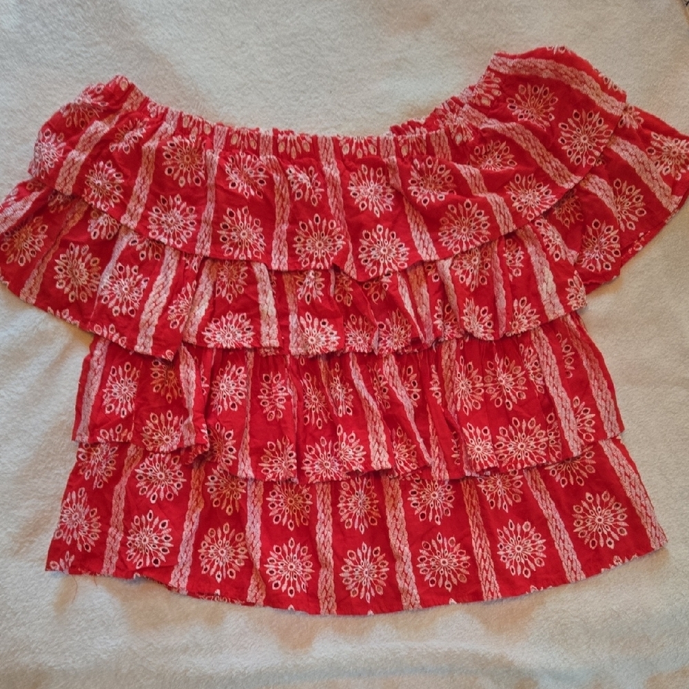 2X EMBROIDERED TIERED RUFFLED BLOUSE ROMANTIC WHIMSY INSTANT FESTIVE VIBE FEMME - Picture 3 of 9